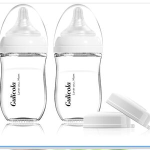 Gulicola Natural Glass Baby Bottle for Breastfeeding Babies, Newborn Anti-Colic